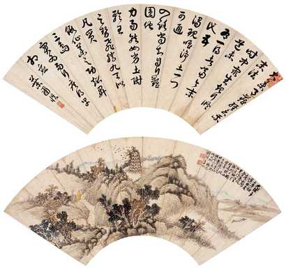顾麟士 叶尔恺 山水 书法 立轴